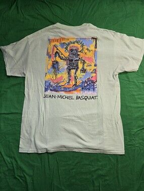 Jean Michel Basquiat Art Fishing Robot Retro Work Tee Shirt Size Large